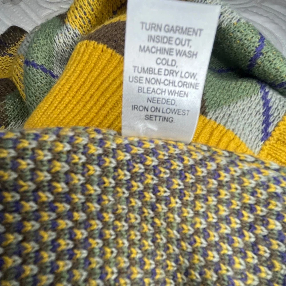 PacSun Mens Argyle Cardigan Yellow Green Brown V-Neck Button Front‎ Size M